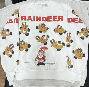 VTG B J Frog Sweatshirt Ugly Christmas Raindeer Santa 3D Graphics 80s USA sz S